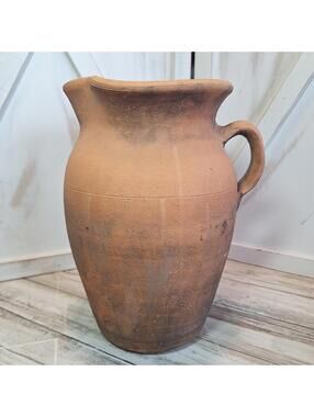 Vintage Hewell's Pottery Terracotta Pitcher Vase w/Handle and Spout 10"H Rustic